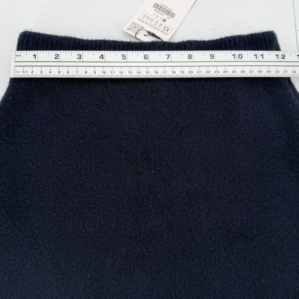 NWT Zara Knitted Brushed Navy Blue Mini Sweater Flare Skirt Size XS
